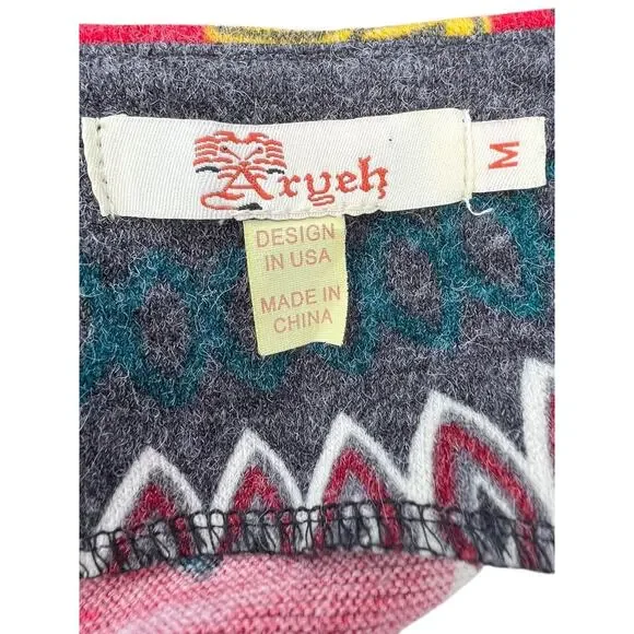 Aryeh Sweater Dress Women's MEDIUM Boho Geometric Mini Zip Front Long Sleeve - Picture 9 of 9